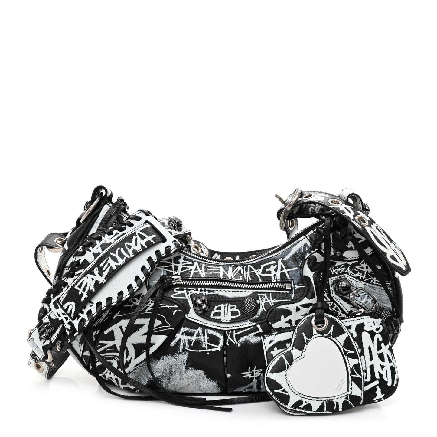 Agneau Arena Graffiti Small Le Cagole Shoulder Bag Black White