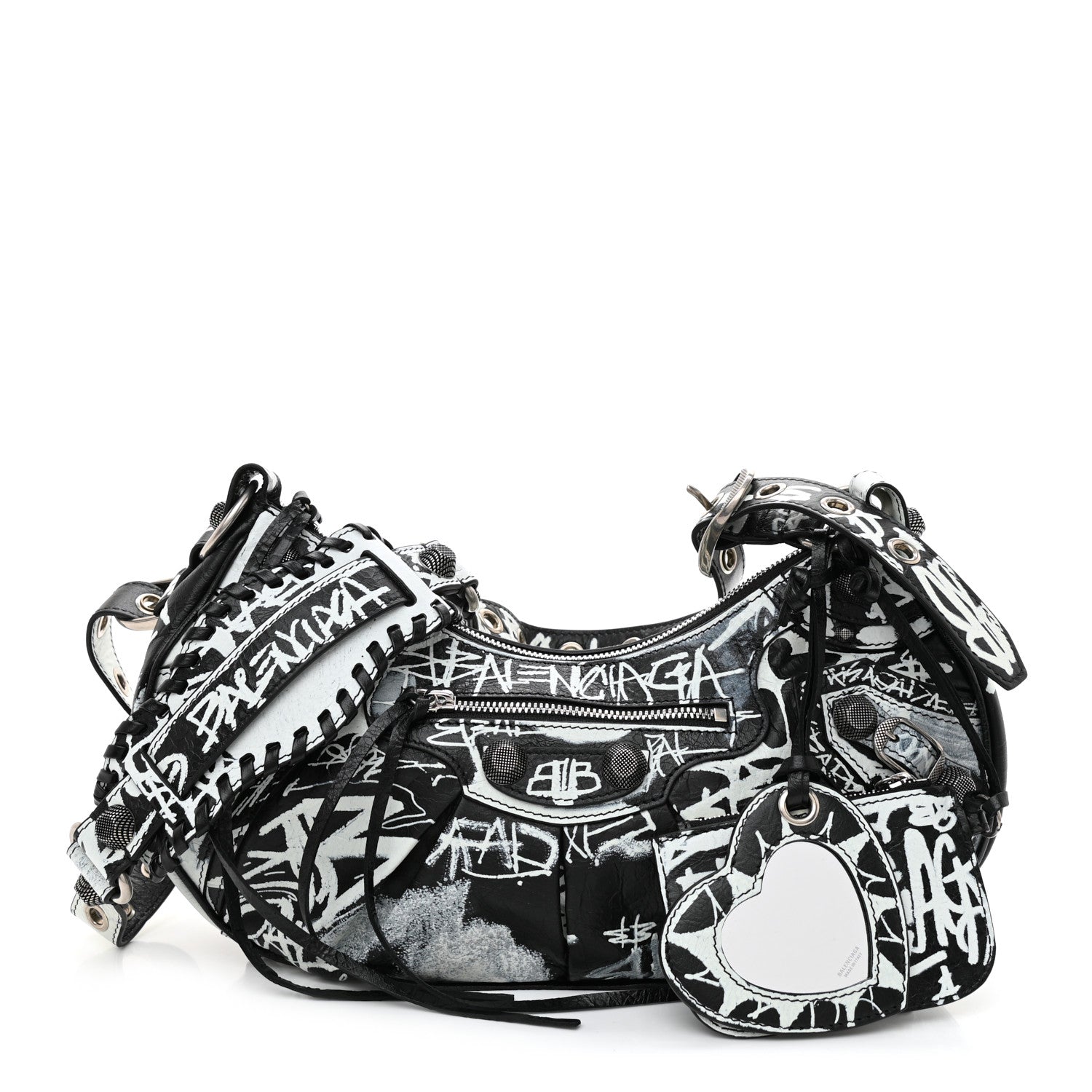 Balenciaga Agneau Arena Graffiti Small Le Cagole Shoulder Bag Black White 1 of 9