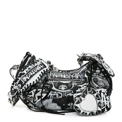 Balenciaga Agneau Arena Graffiti Small Le Cagole Shoulder Bag Black White 1 of 9