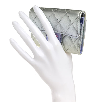 Chanel Gradient Metallic Calfskin Quilted Flap Card Holder Wallet Silver Blue Yellow Purple 2 of 9
