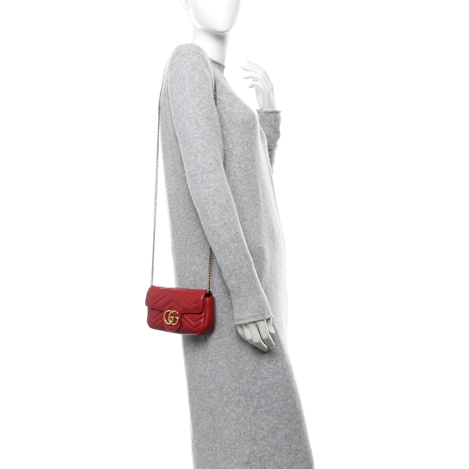 Gucci Calfskin Matelasse Super Mini GG Marmont Shoulder Bag Hibiscus Red 2 of 10