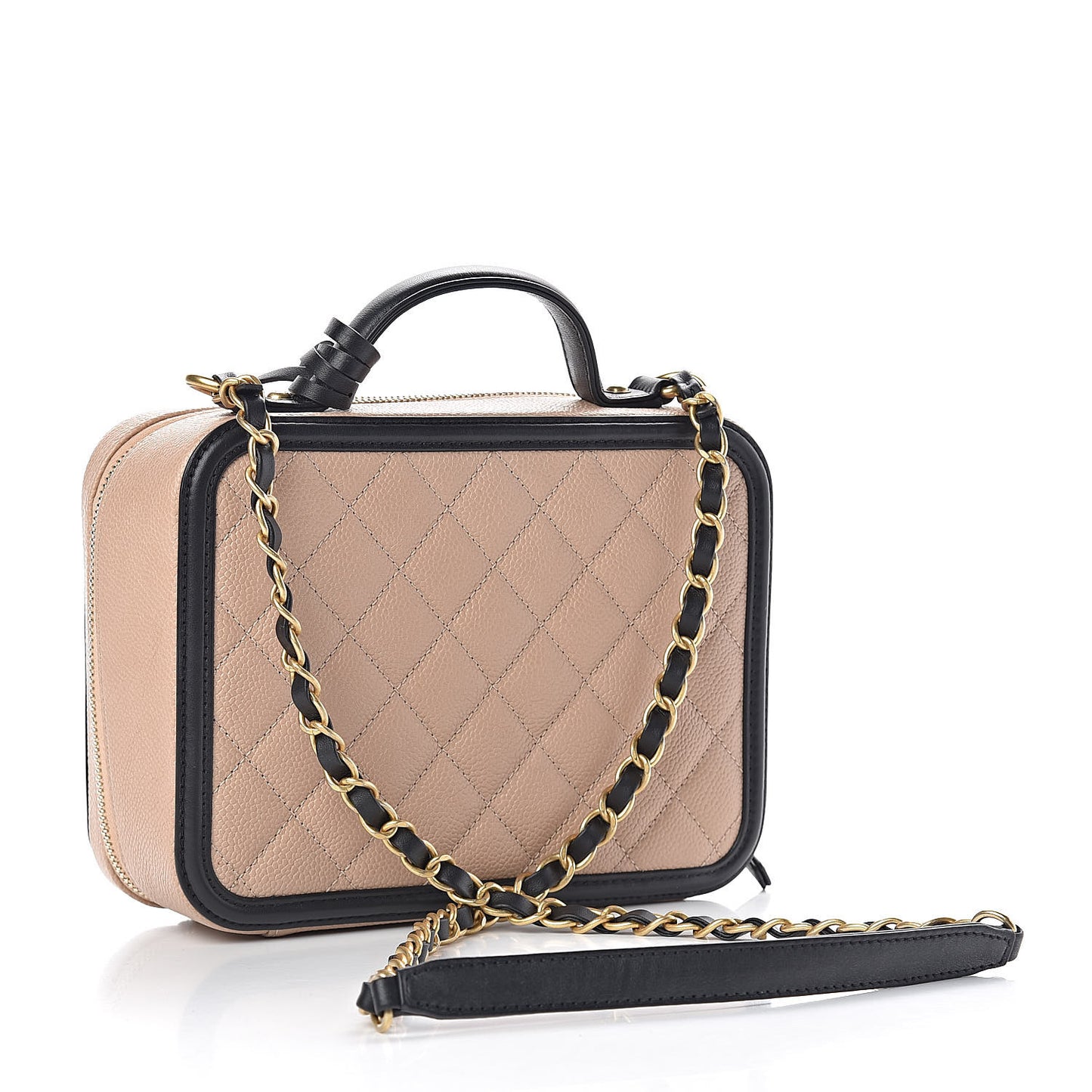Caviar Quilted Medium CC Filigree Vanity Case Beige Black