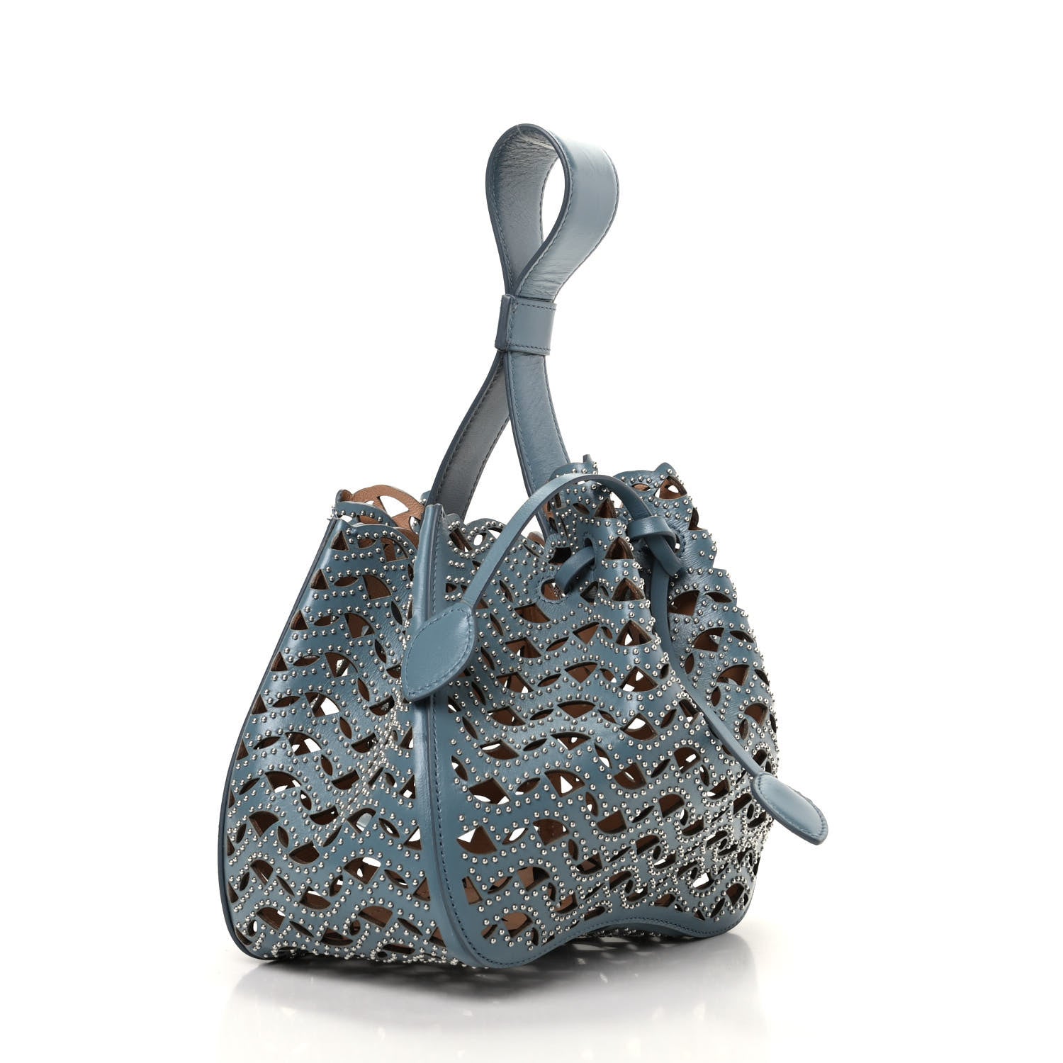 Alaia Calfskin Lux Laser Cut Studded Rose-Marie 19 Bag Blue 3 of 9