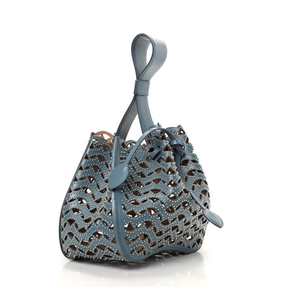 Alaia Calfskin Lux Laser Cut Studded Rose-Marie 19 Bag Blue 3 of 9