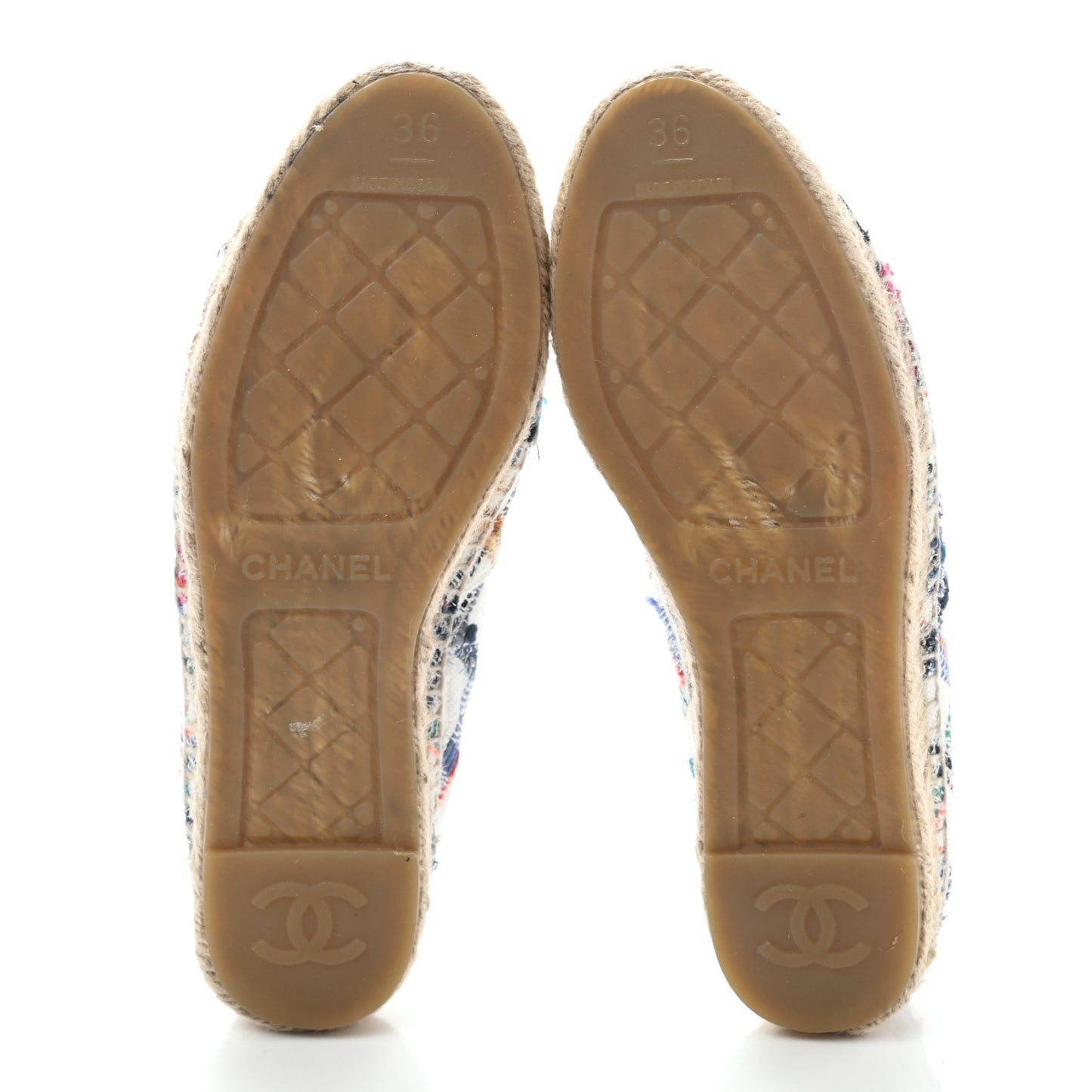 Tweed Grosgrain CC Espadrilles 36 White Blue Pink Green Black