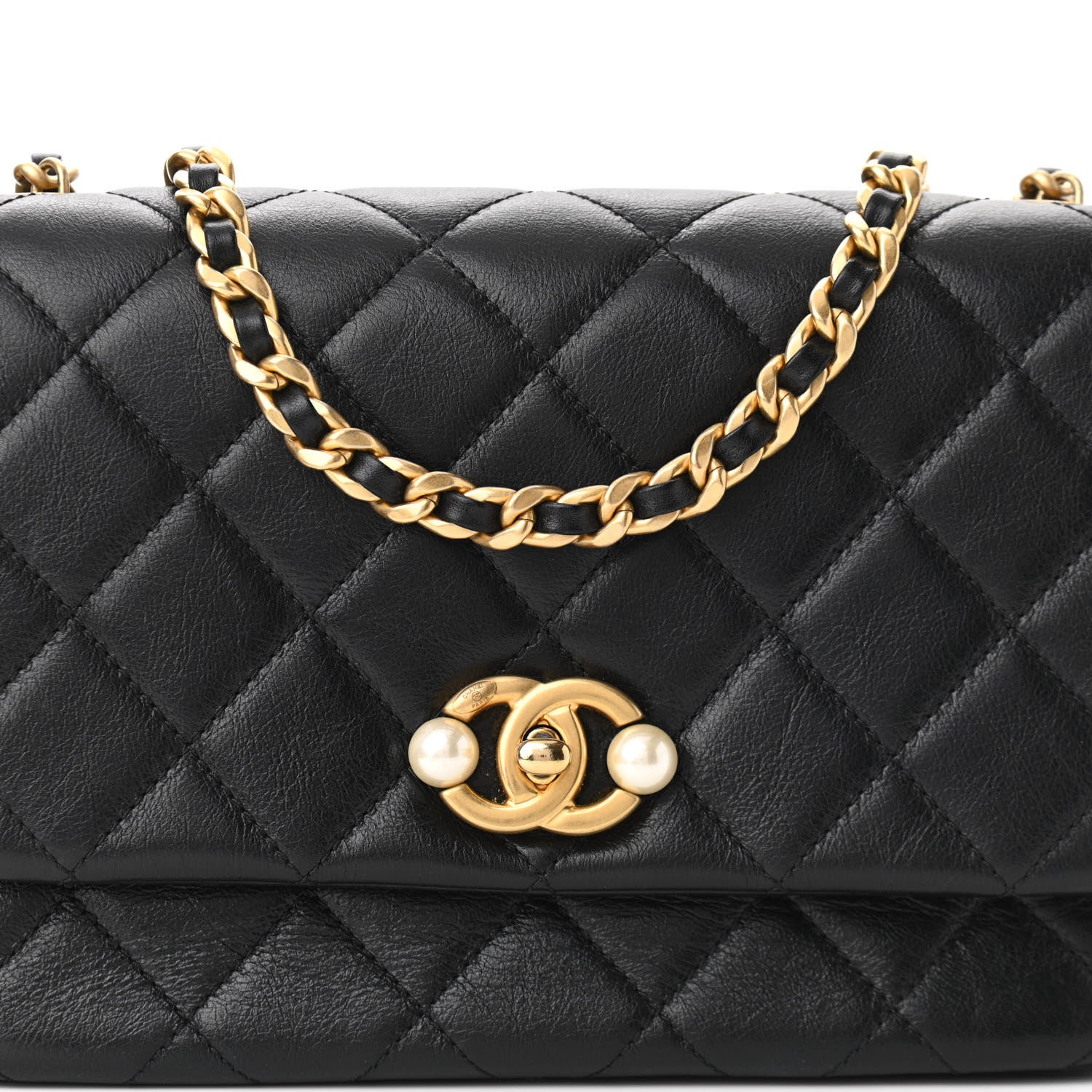 Chanel Glazed Calfskin Quilted Pearl Side Flap Black 8 of 10