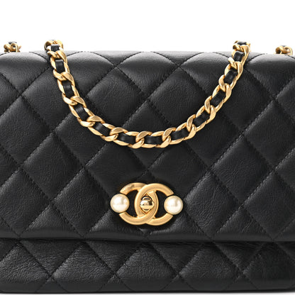Chanel Glazed Calfskin Quilted Pearl Side Flap Black 8 of 10