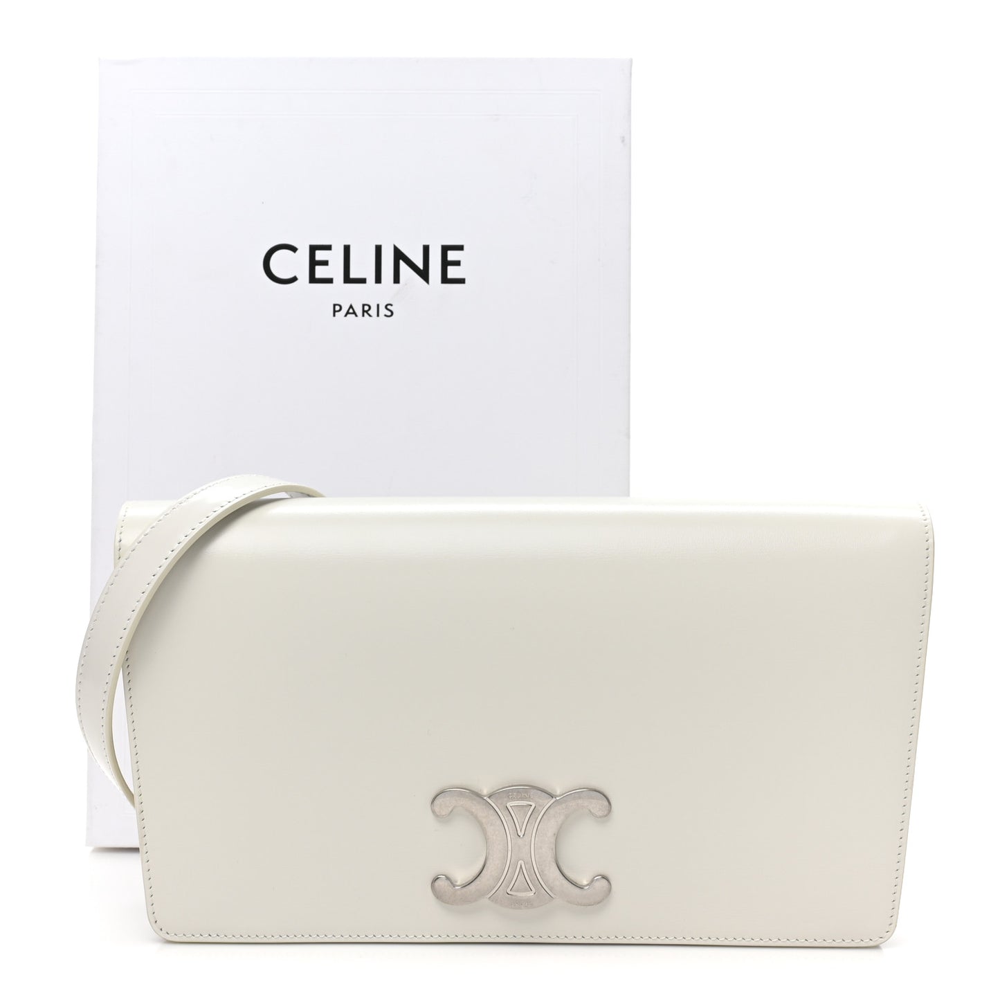 Shiny Calfskin Trapeze Triomphe Bag White