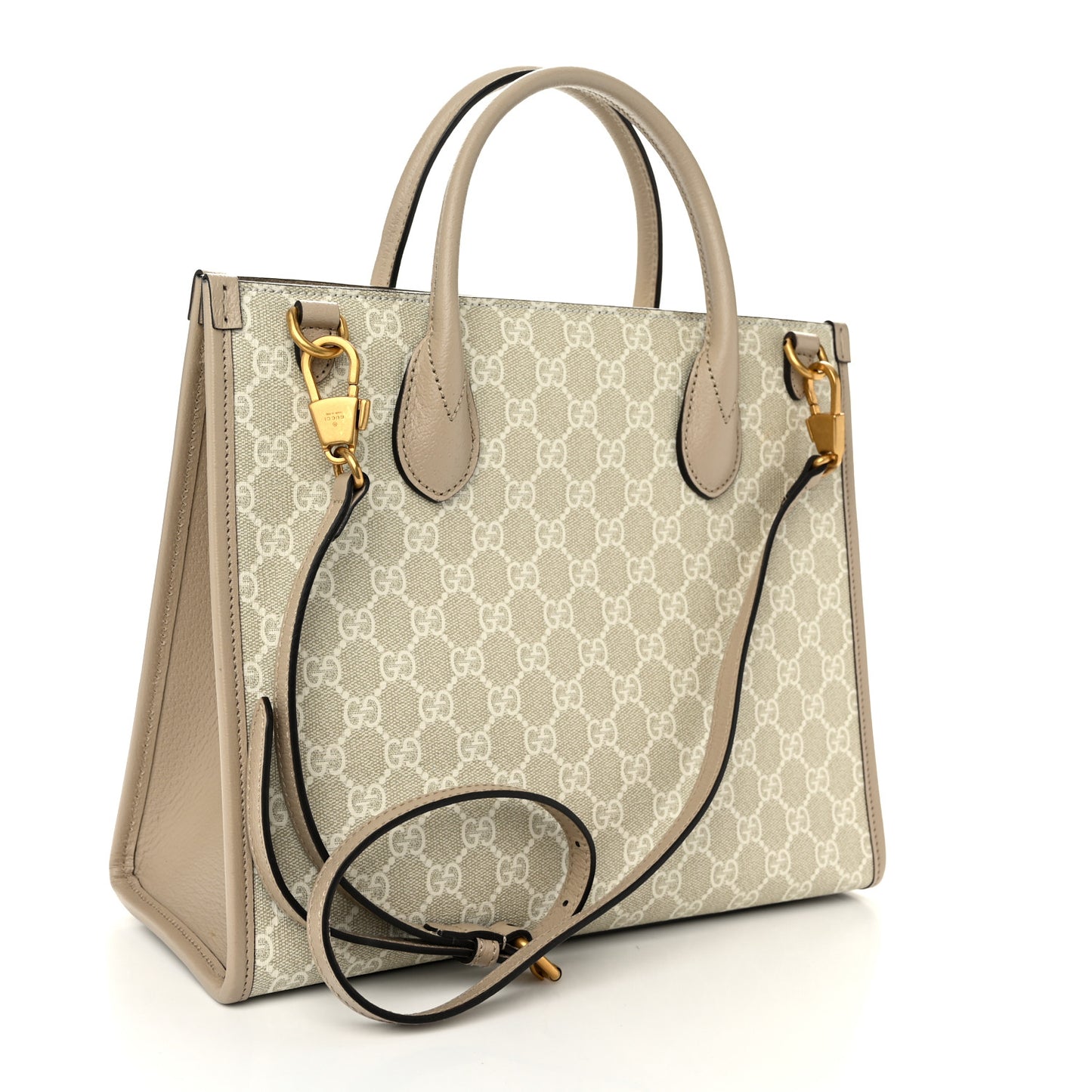 GG Supreme Monogram Textured Dollar Calfskin Small Retro Interlocking G Tote Bag Beige Mystic White Oatmeal