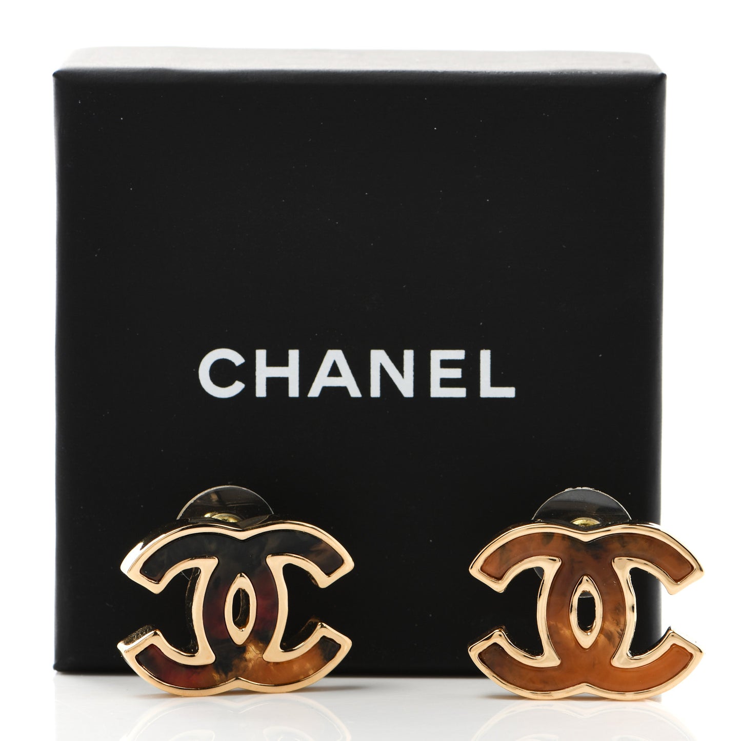 Enamel CC Earrings Gold Orange Black Red
