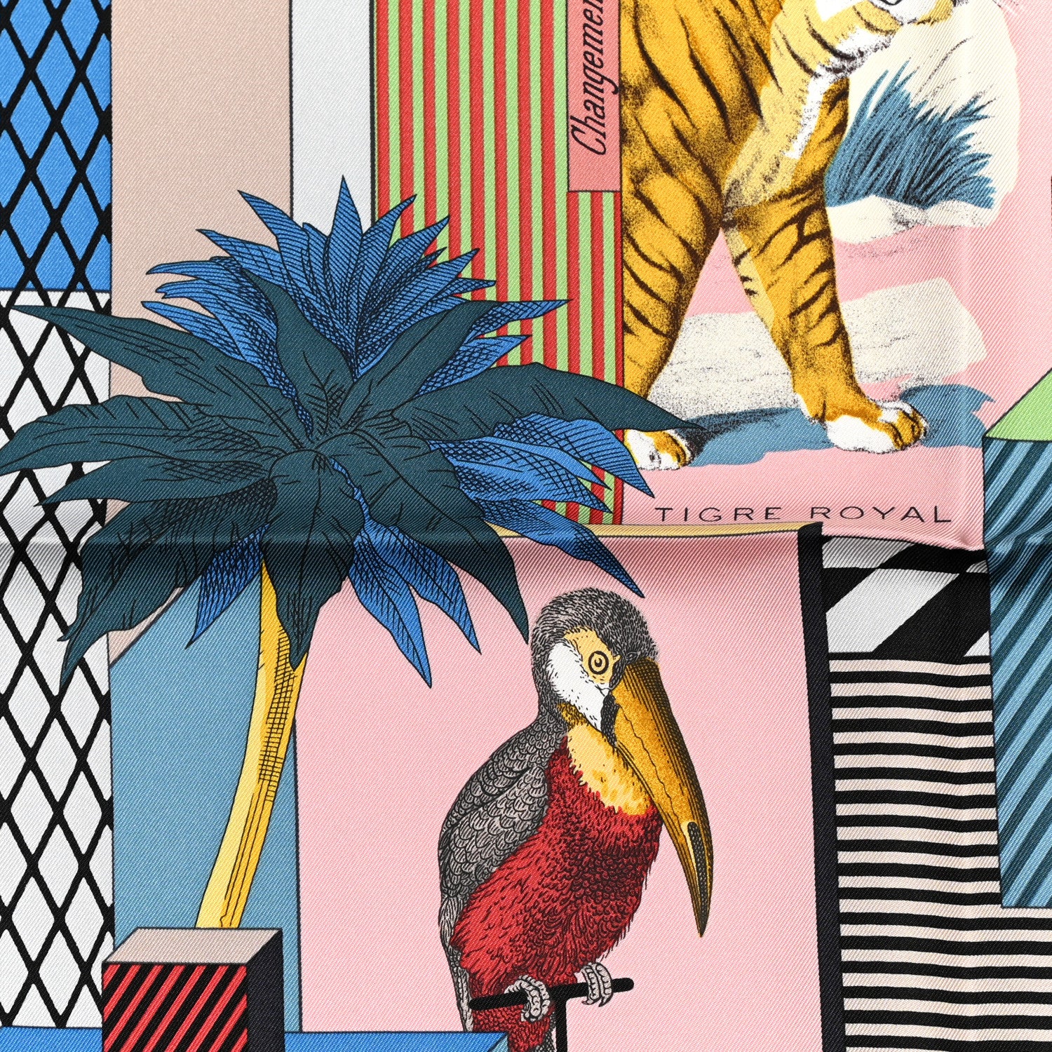 Hermes Silk Grand Theatre Nouveau Scarf 90 Bleu Vieux Rose Vert 3 of 6