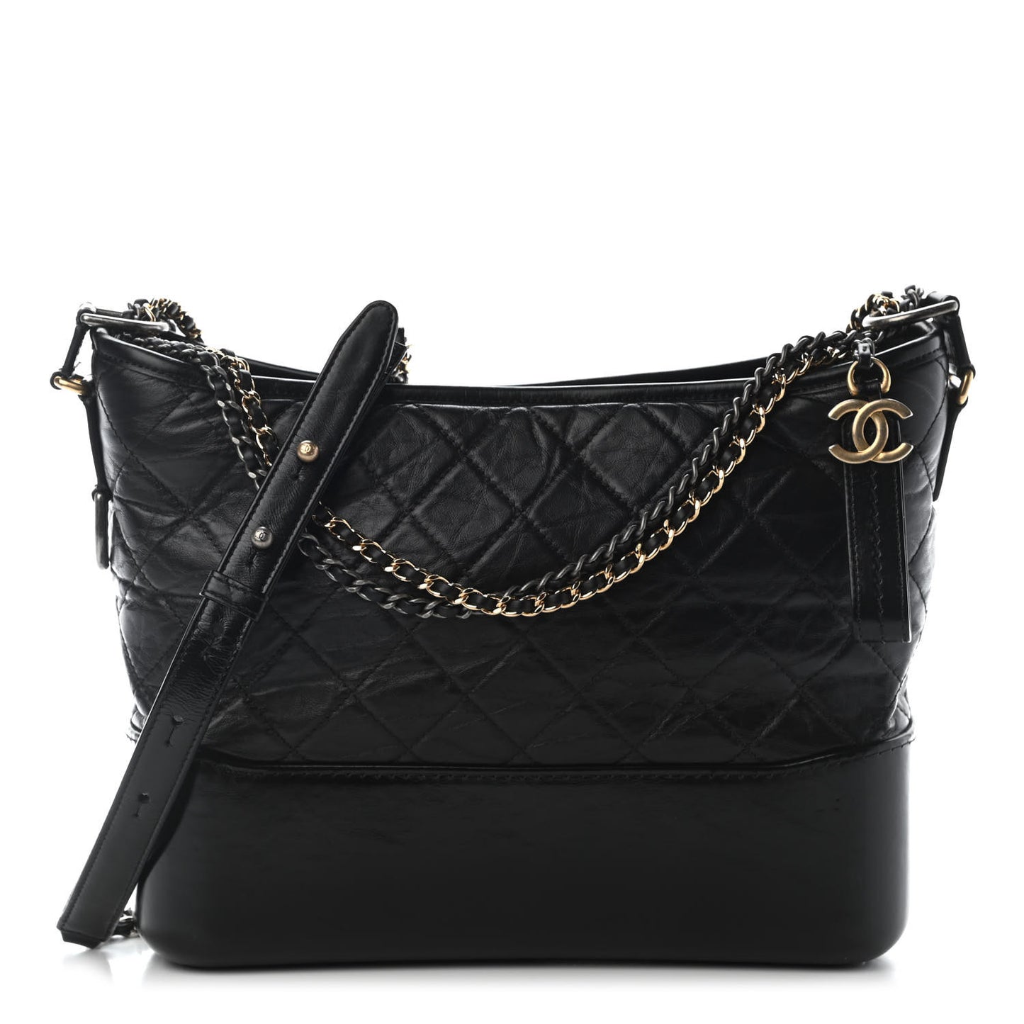 Aged Calfskin Quilted Medium Gabrielle Hobo Black