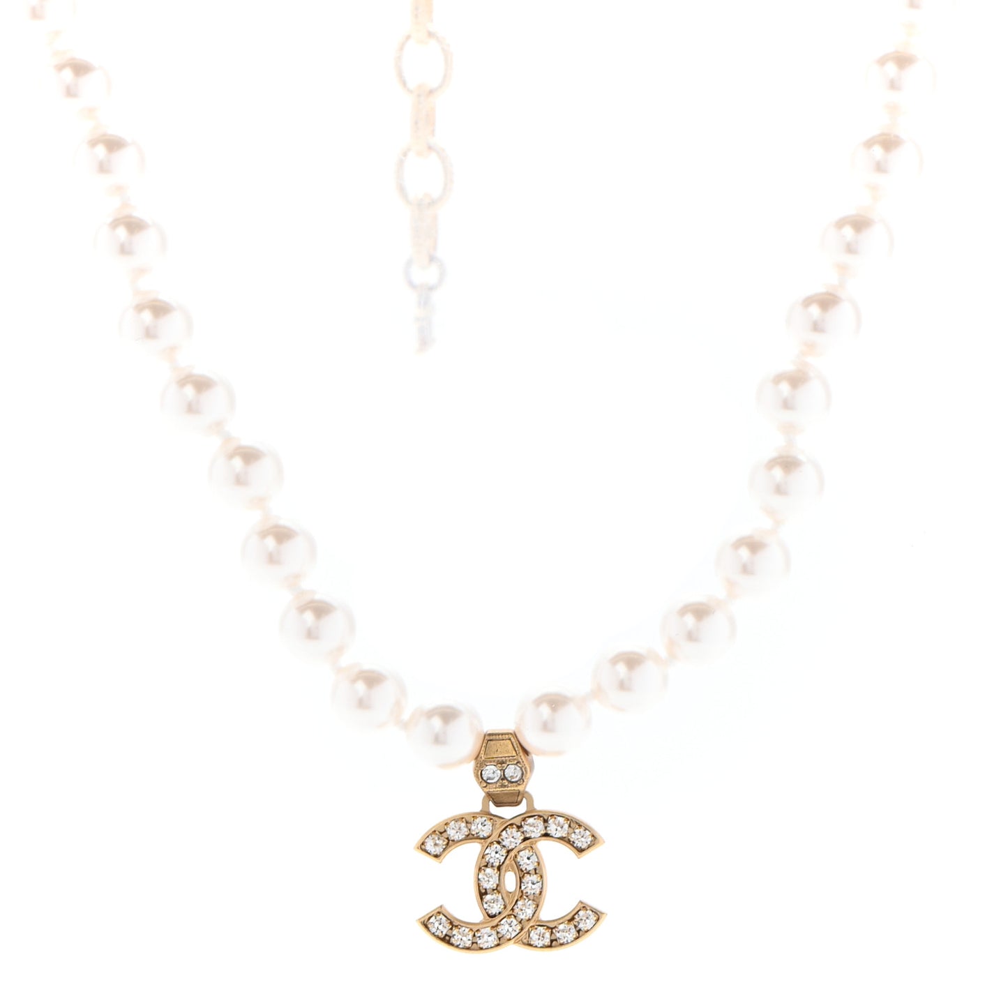 Pearl Crystal CC Short Necklace Gold