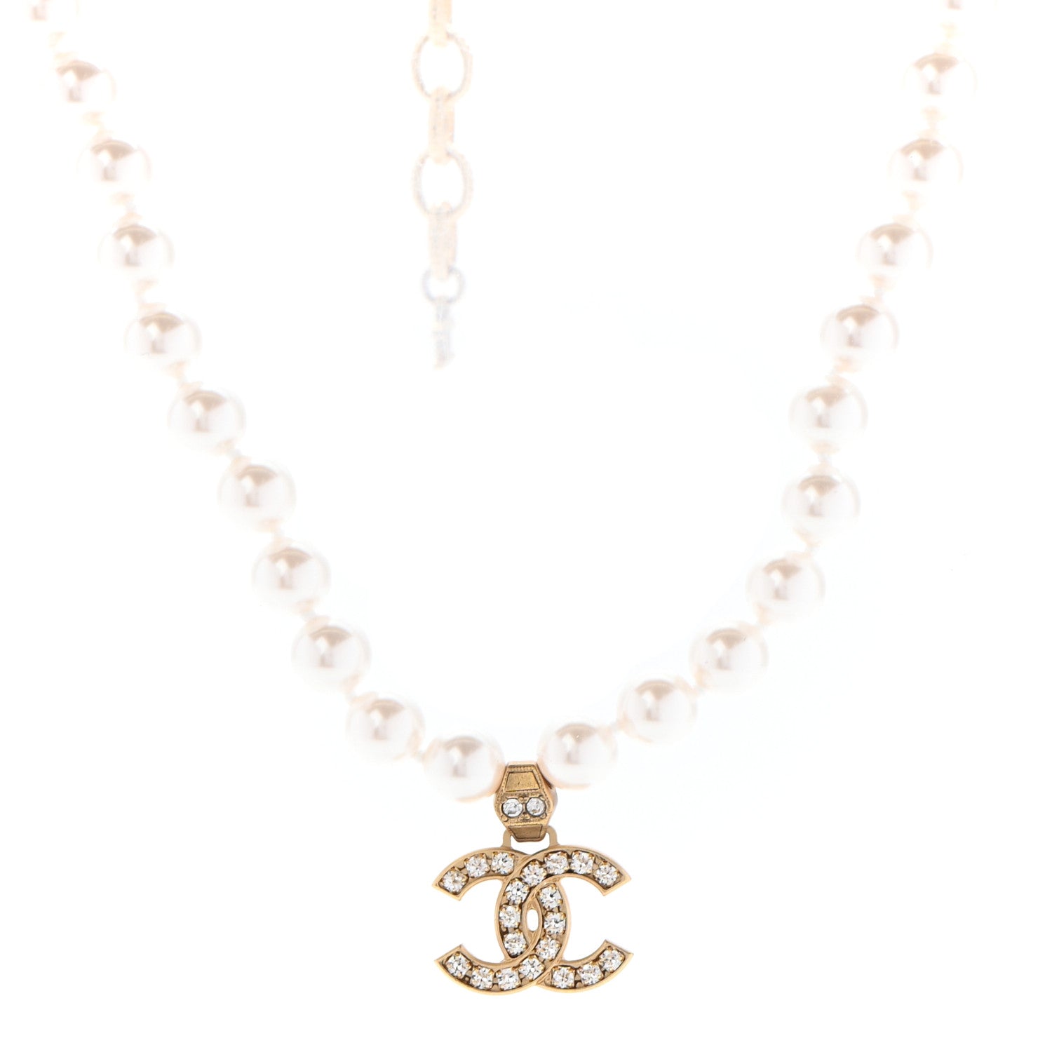 Chanel Pearl Crystal CC Short Necklace Gold 1 of 6