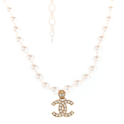 Chanel Pearl Crystal CC Short Necklace Gold 1 of 6