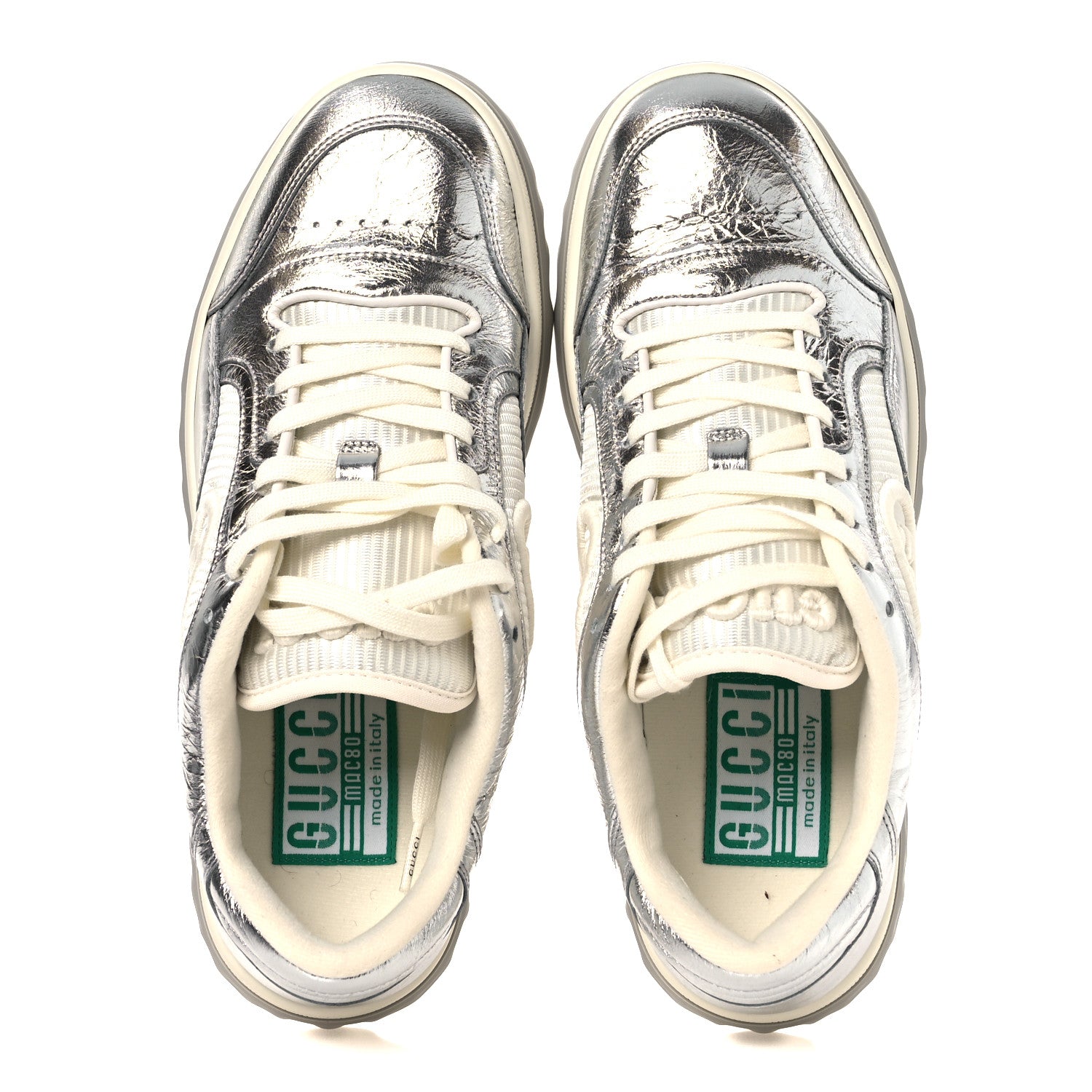 Gucci Ginza Calfskin MAC80 Womens Sneakers 38.5 Silver Off White 2 of 12