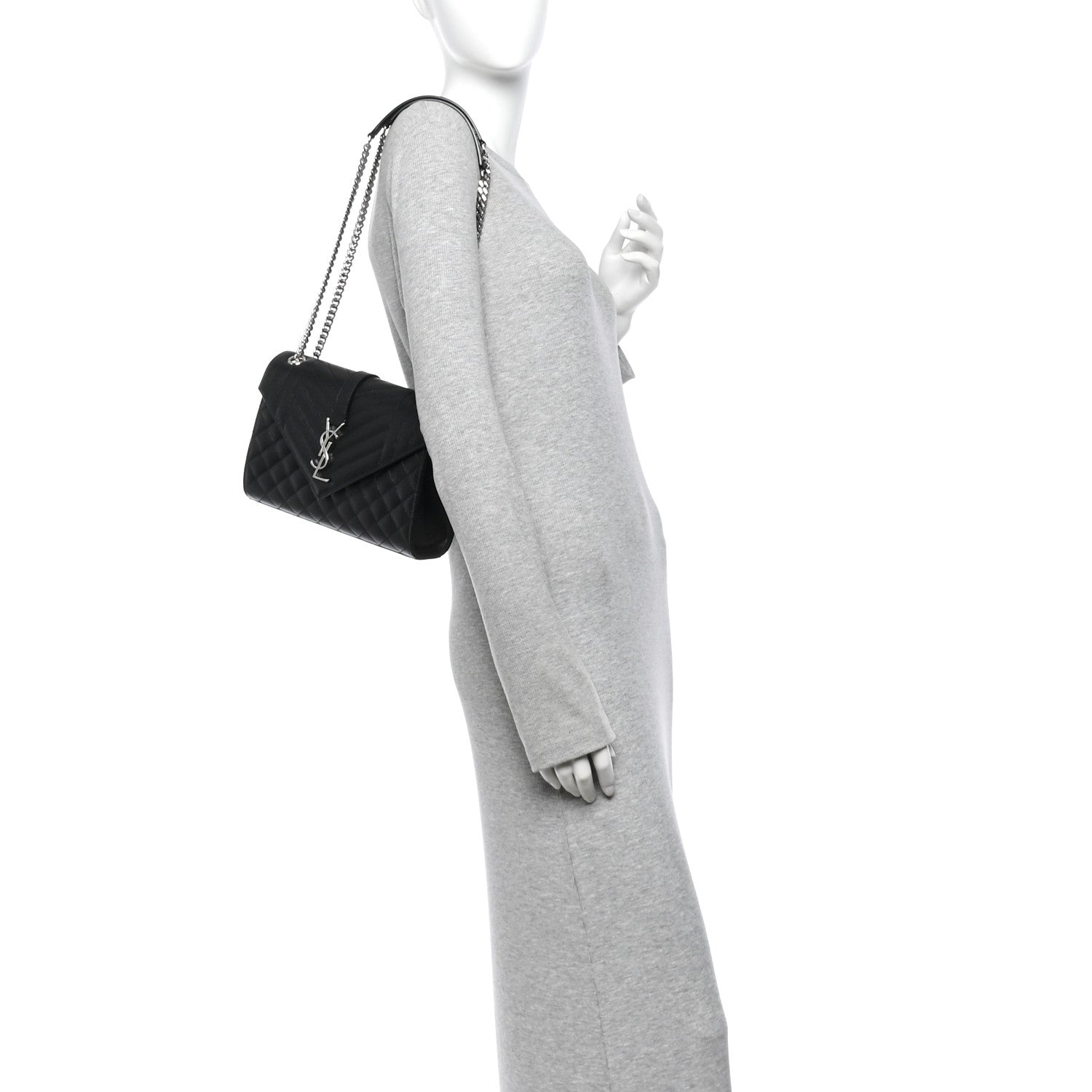 Saint Laurent Grain De Poudre Textured Mixed Matelasse Triquilt Small Monogram Satchel Black 2 of 11
