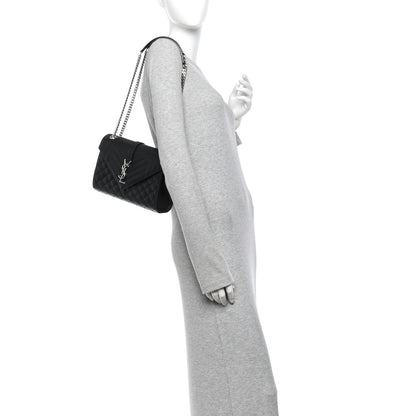 Saint Laurent Grain De Poudre Textured Mixed Matelasse Triquilt Small Monogram Satchel Black 2 of 11