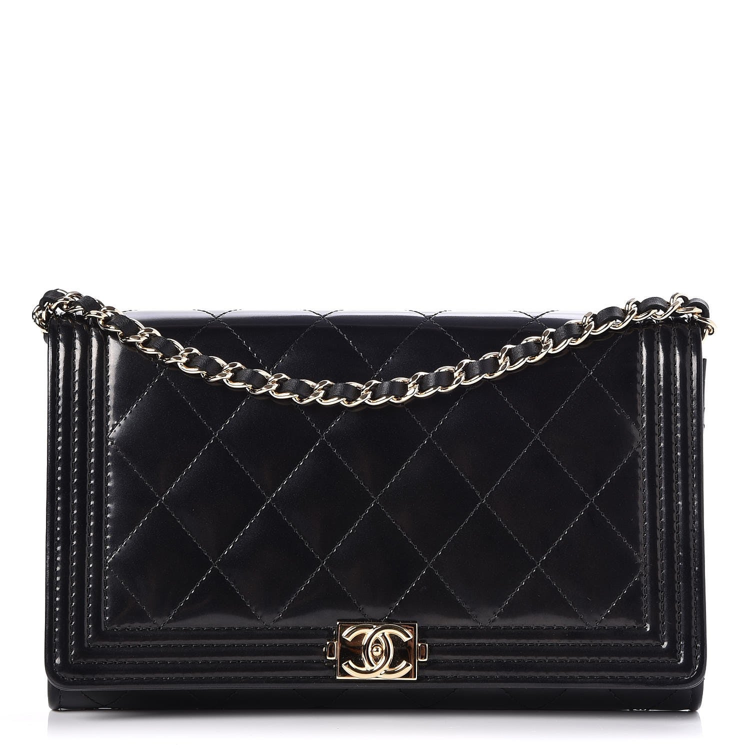 Chanel Patent Calfskin Quilted Boy Wallet on Removable Chain Black 1 of 9