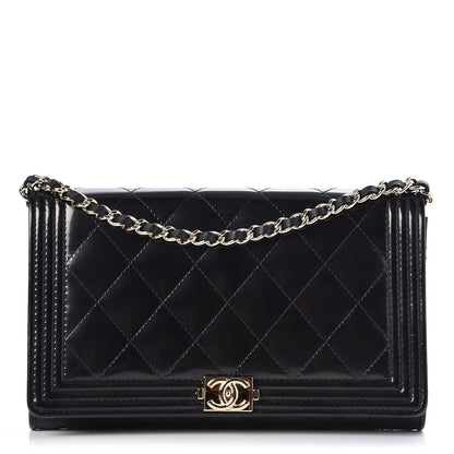 Chanel Patent Calfskin Quilted Boy Wallet on Removable Chain Black 1 of 9