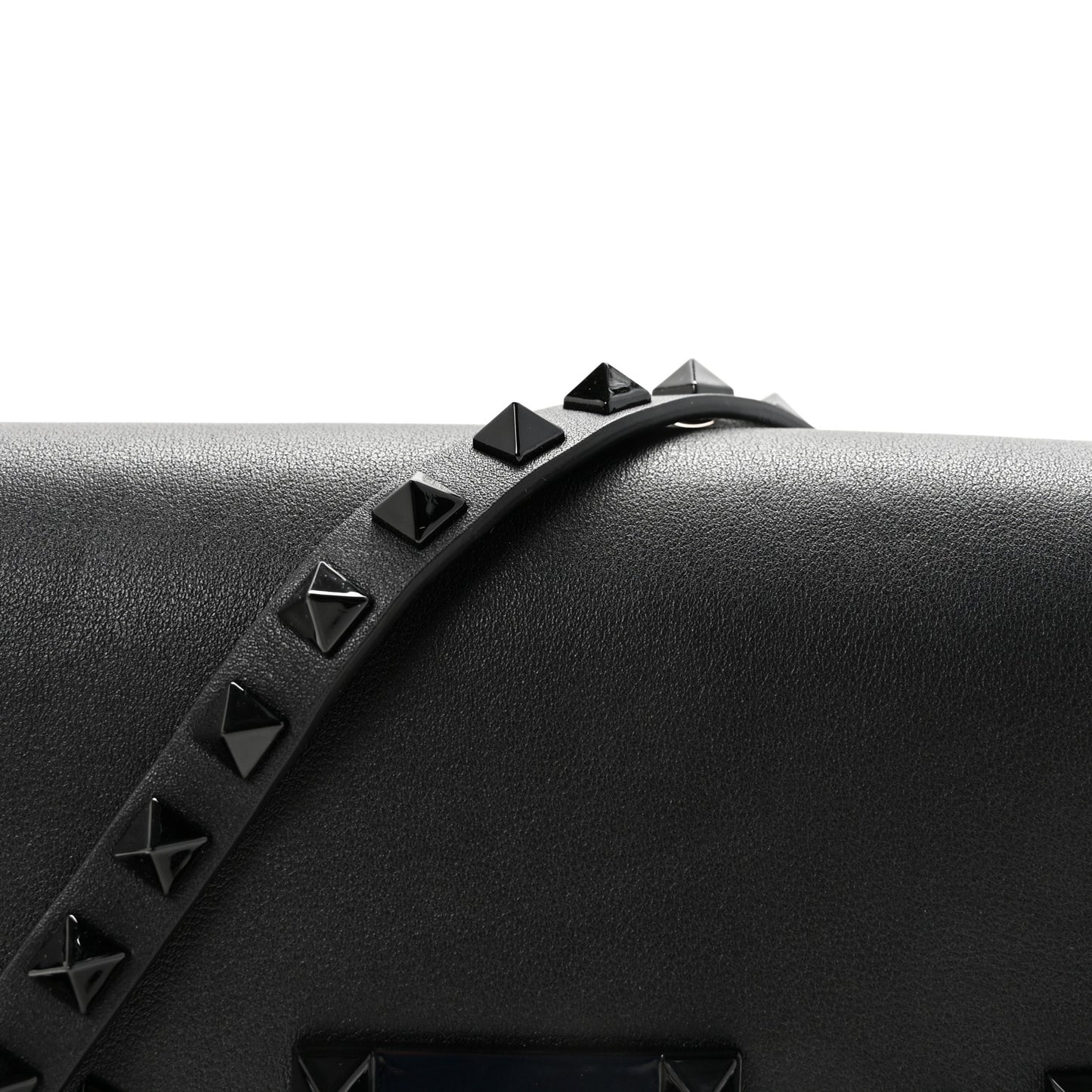 Vitello Monochrome Medium Rockstud Flip Lock Crossbody Bag Black