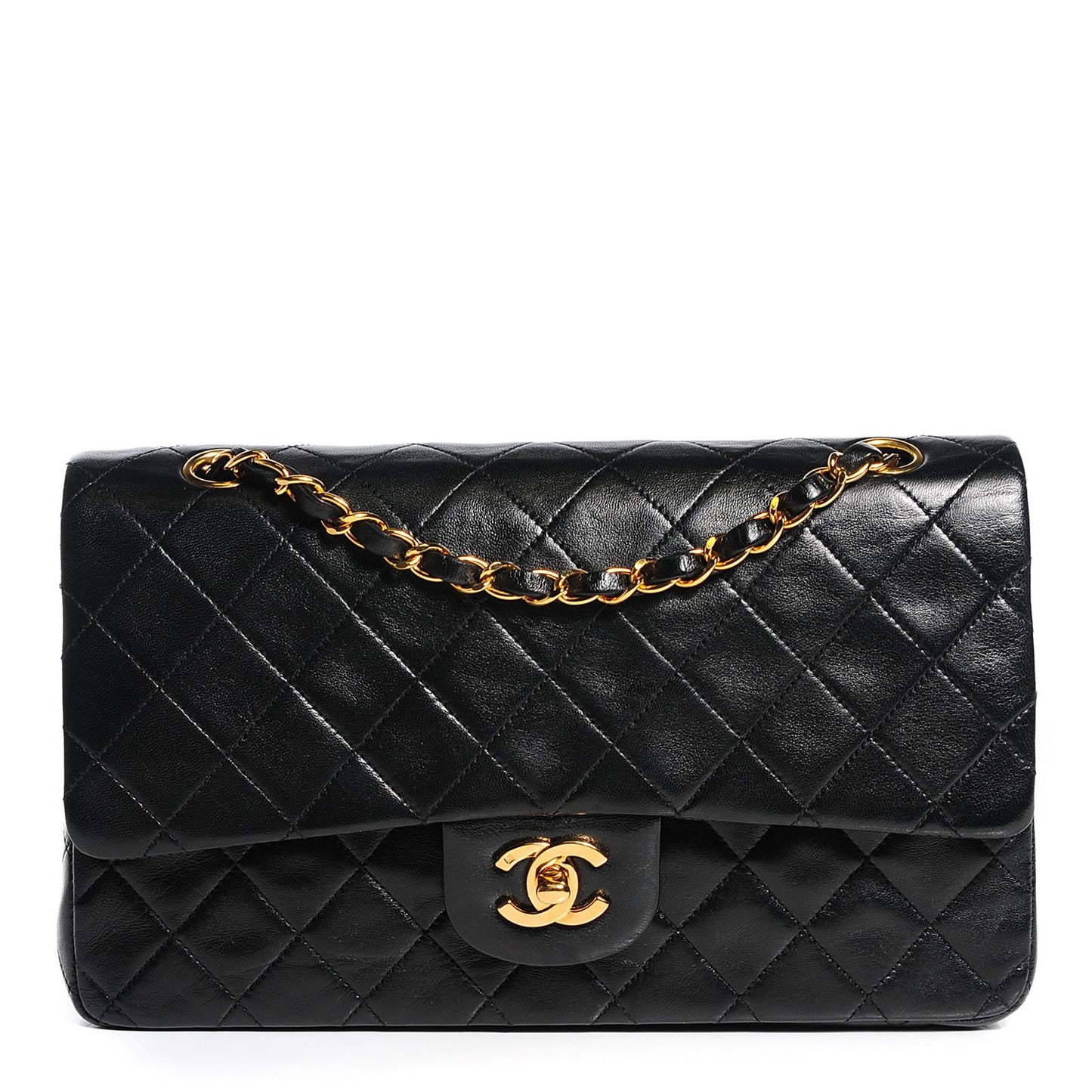 Lambskin Quilted Medium Double Flap Black