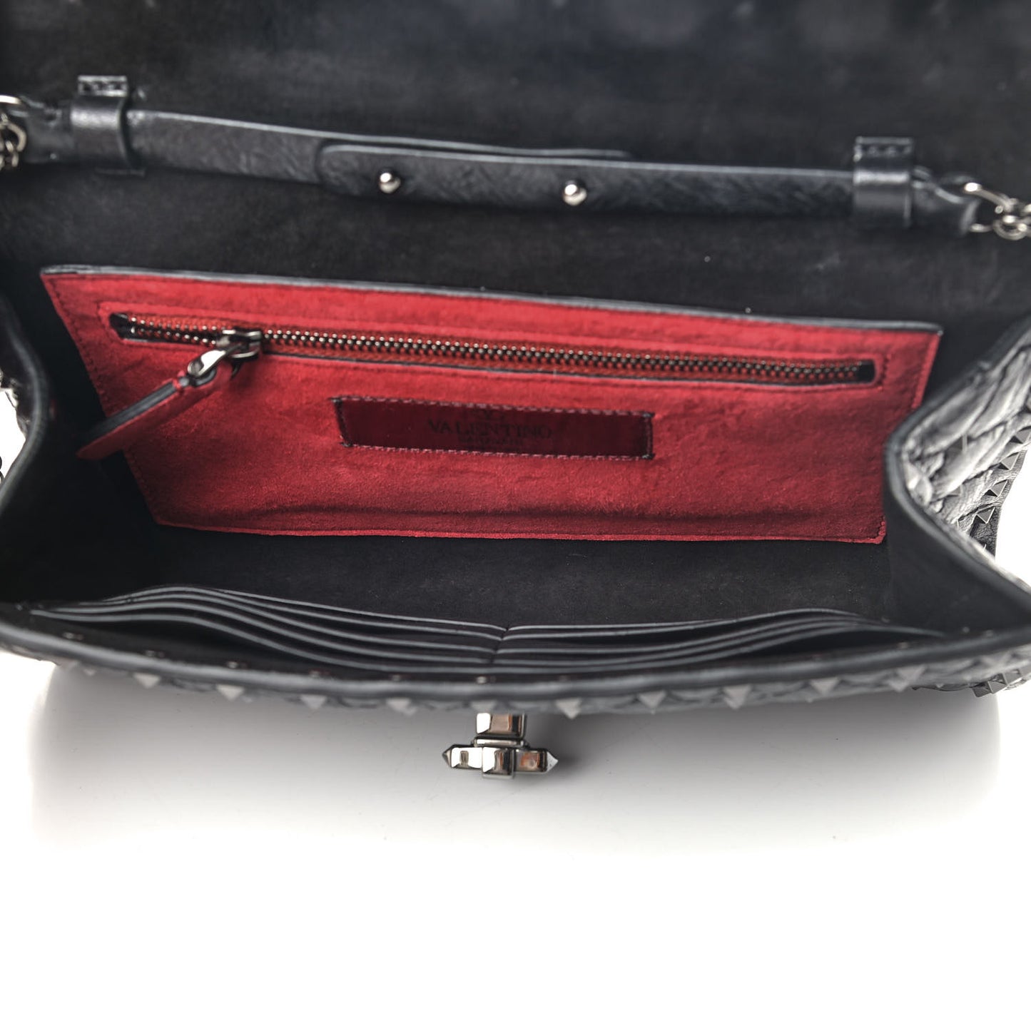 Craquele Nappa Rockstud Spike Wallet on Chain Black
