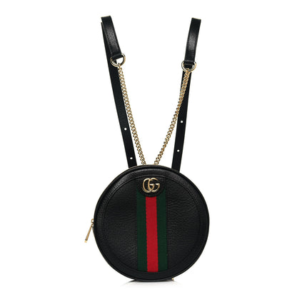 Gucci Grained Calfskin Web Mini Ophidia Round Backpack Black 1 of 8