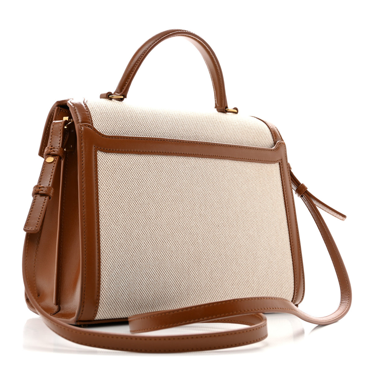 Saint Laurent Canvas Calfskin Medium Classic Monogram Cassandra Top Handle Tan Natural 3 of 13