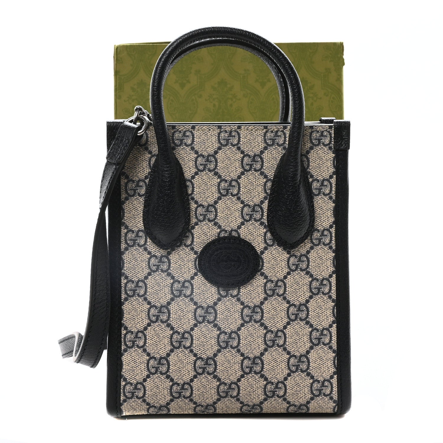 Gucci GG Supreme Monogram Textured Dollar Calfskin Mini Retro Interlocking G Tote Bag Beige Blue 10 of 10