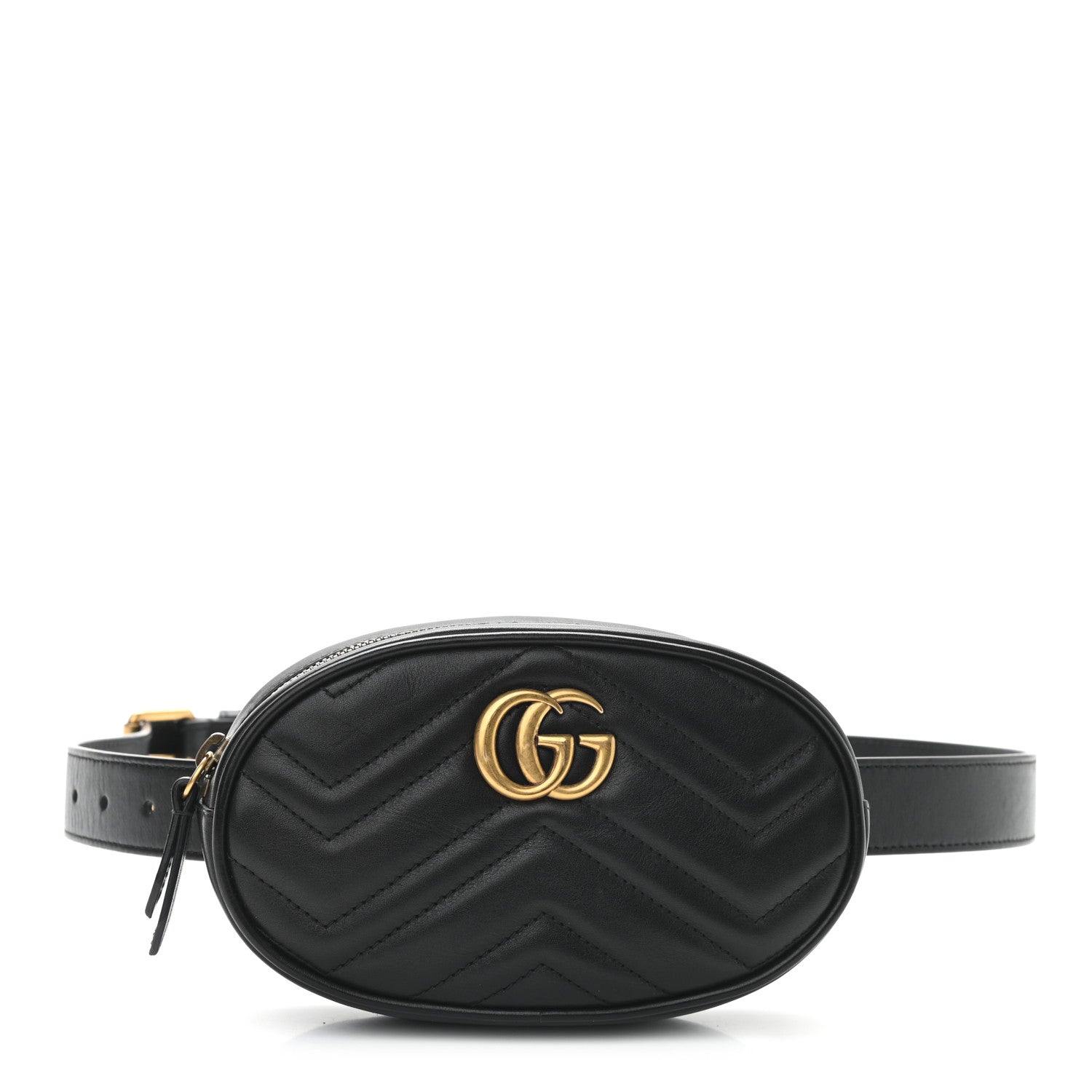 Gucci Calfskin Matelasse GG Marmont Belt Bag 85 34 Black 1 of 10