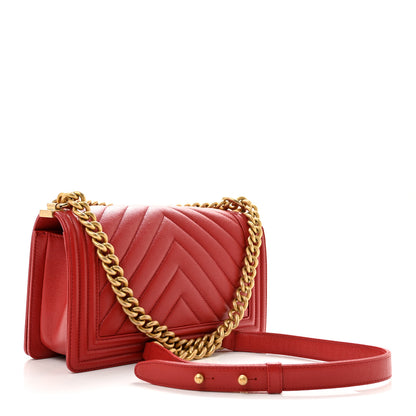 Chanel Caviar Chevron Quilted Medium Boy Flap Red 3 of 12