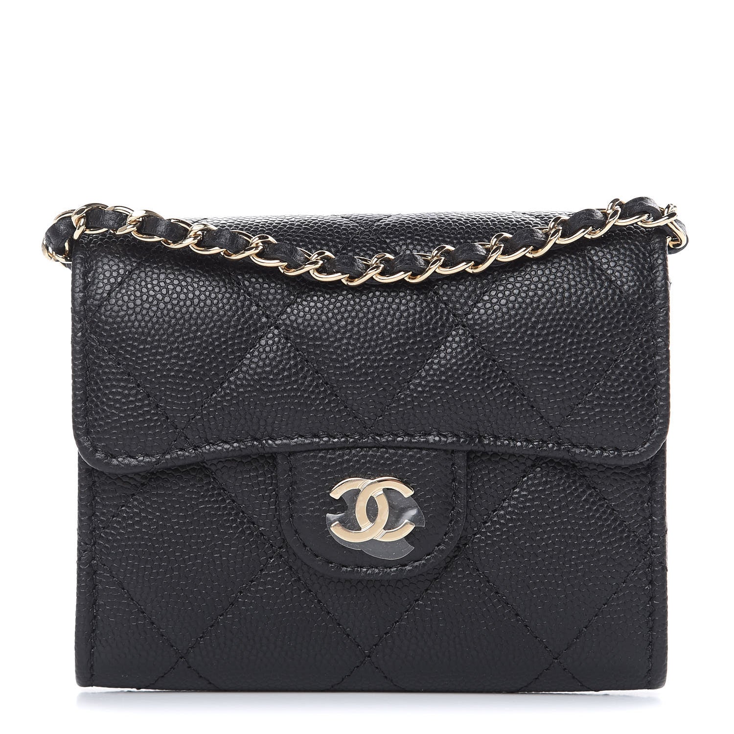 Chanel Caviar Quilted Flap Card Holder On Chain Black 1 of 7