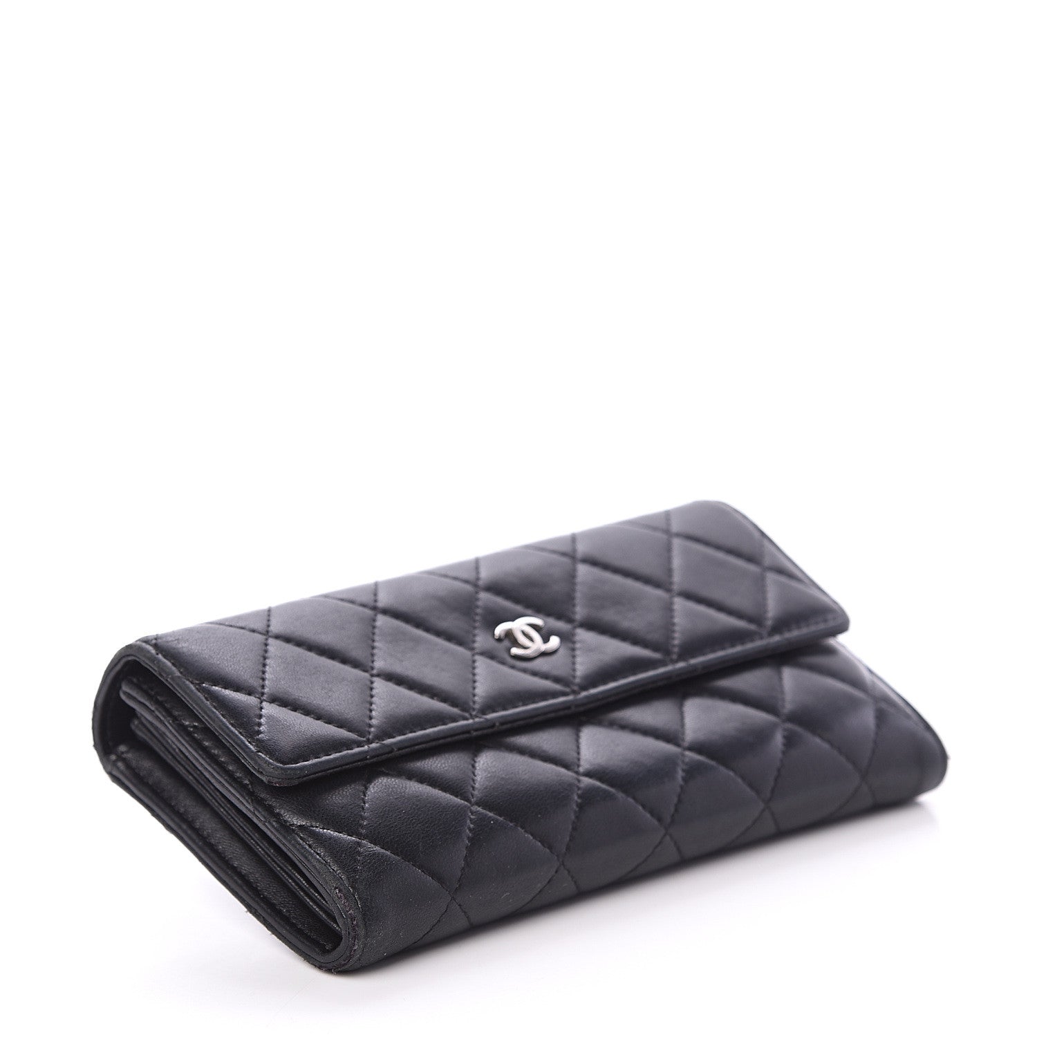 Chanel Lambskin Quilted Large Gusset Flap Wallet Black 3 of 7