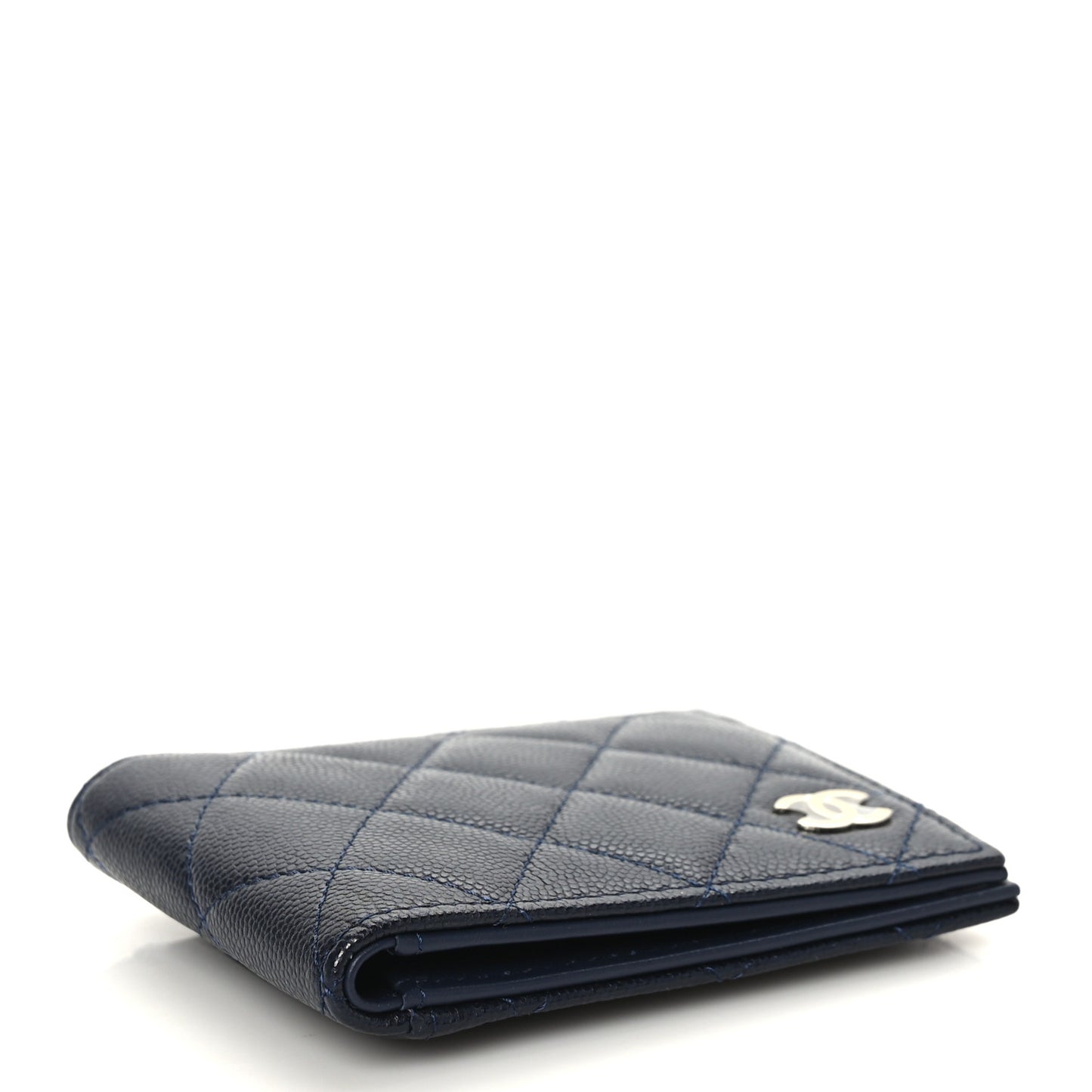 Caviar Quilted Bi-Fold Wallet Dark Blue