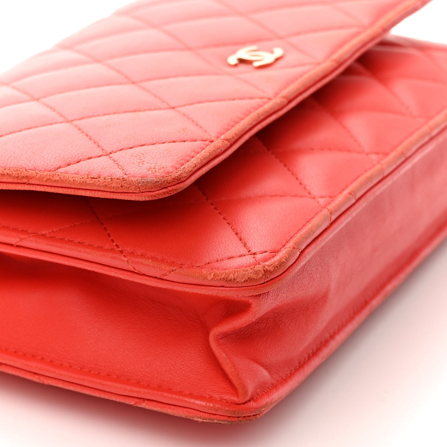 Lambskin Quilted Wallet On Chain WOC Red