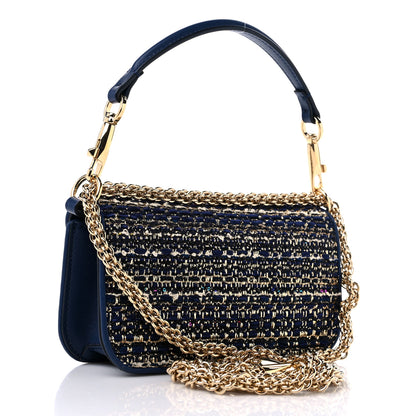 Valentino Garavani Tweed Calfskin Vlogo Small Loco Shoulder Bag Navy Ivory Gold 3 of 11