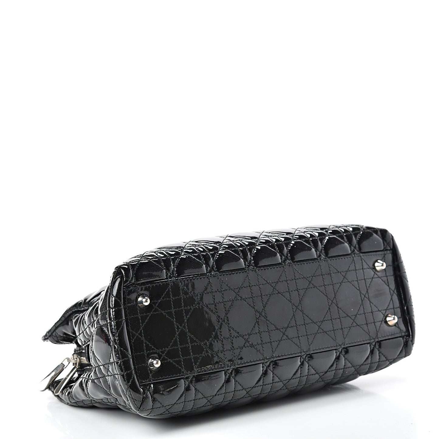 Patent Cannage Dior Soft Zipped Shopping Tote Black