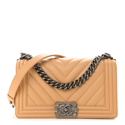 Chanel Calfskin Chevron Quilted Medium Boy Flap Beige 1 of 11