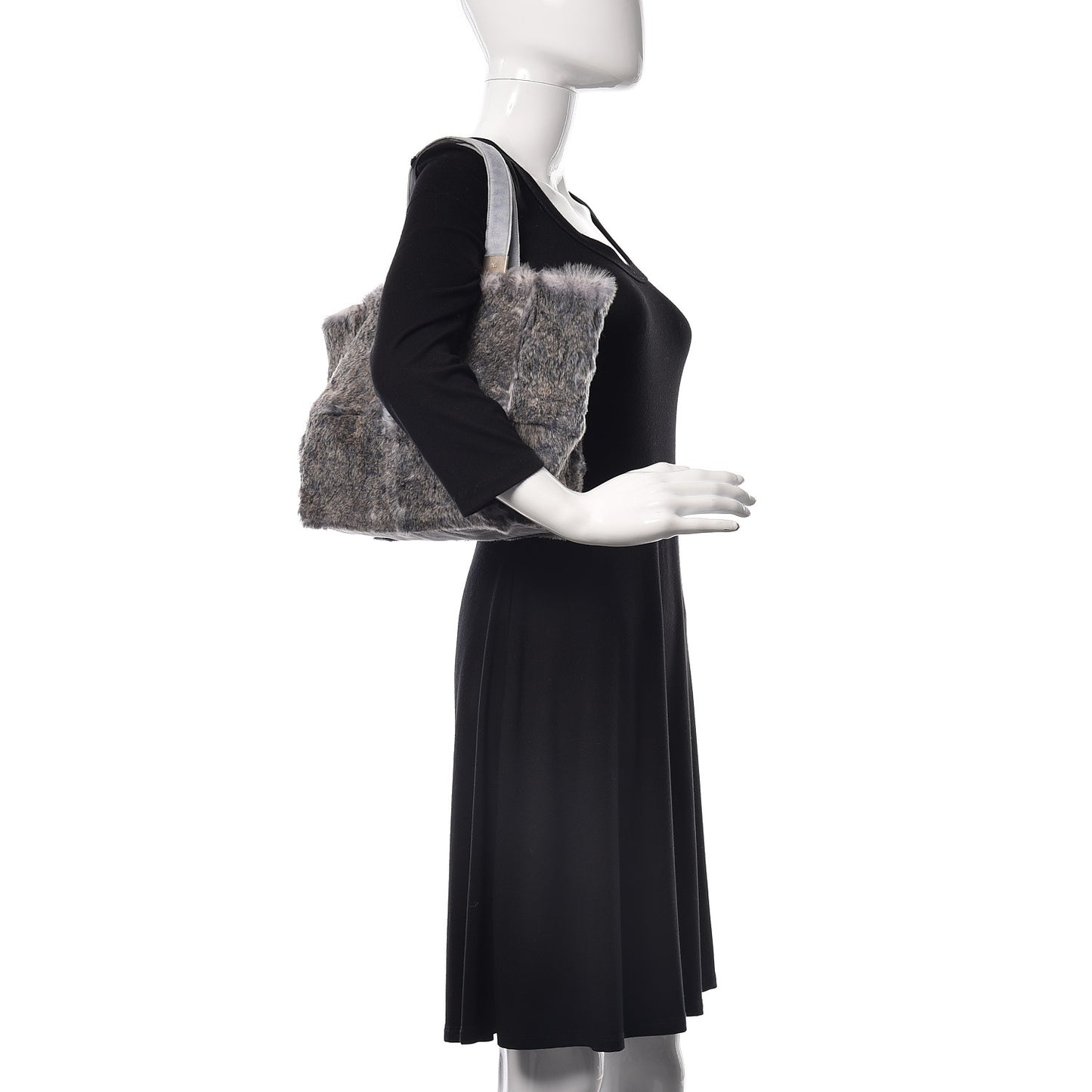Suede Rabbit Fur Tote with Cosmetic Pouch Blue