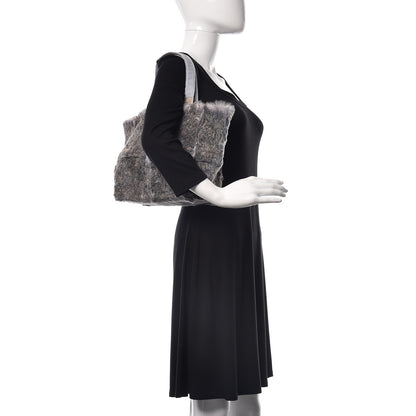 Chanel Suede Rabbit Fur Tote with Cosmetic Pouch Blue 2 of 16