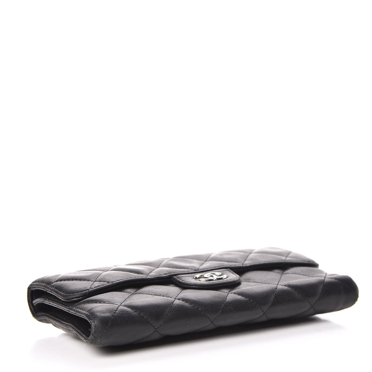 Caviar Quilted Large Gusset Flap Wallet Black
