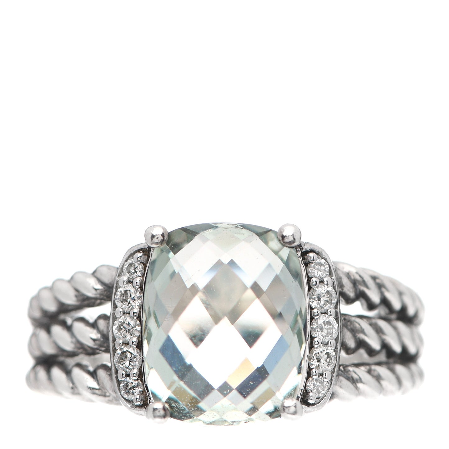 Sterling Silver Diamond Prasiolite 10mm Petite Wheaton Ring 52 6