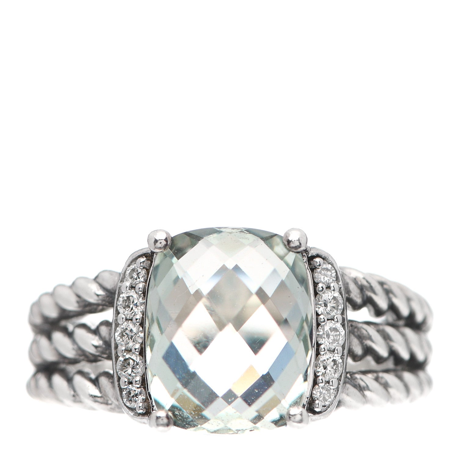 David Yurman Sterling Silver Diamond Prasiolite 10mm Petite Wheaton Ring 52 6 1 of 5