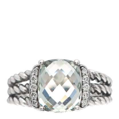 David Yurman Sterling Silver Diamond Prasiolite 10mm Petite Wheaton Ring 52 6 1 of 5