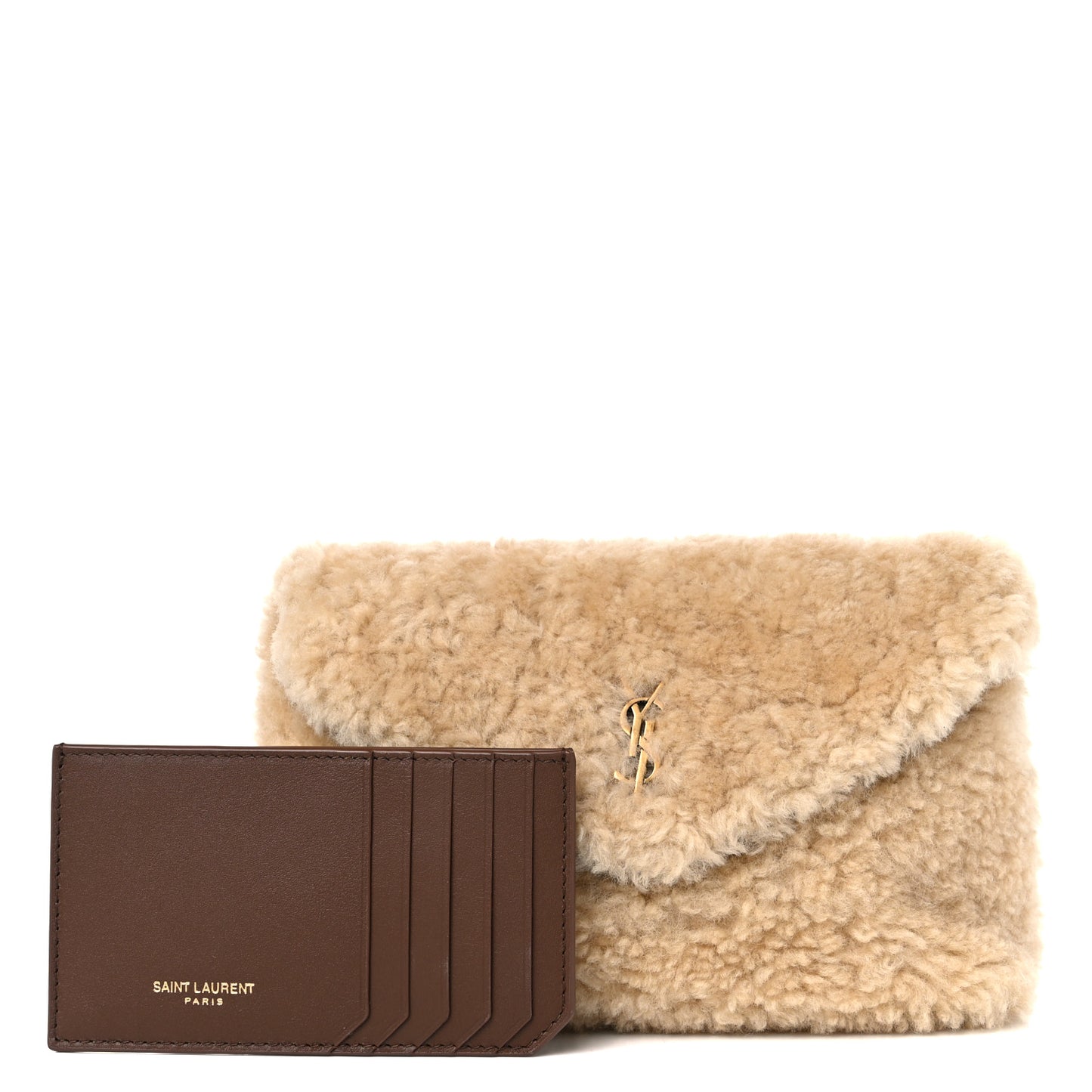 Shearling Quilted Monogram Loulou Puffer Pouch Clutch Natural Beige Brick