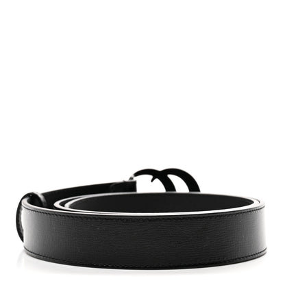 Gucci Azalea Calfskin Enamel Monochrome Double G 30mm Belt 85 34 Black 2 of 5