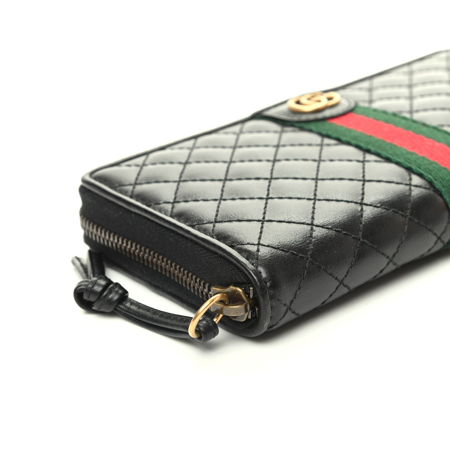 Calfskin Web Trapuntata GG Zip Around Wallet Black