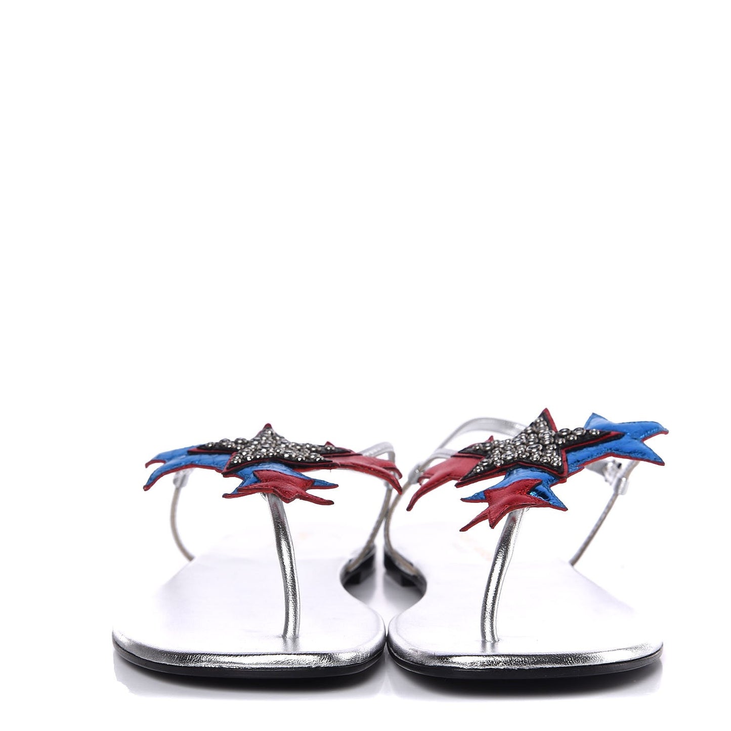 Metallic Calfskin Nu Pieds Star 05 Thong Sandals 38 Silver
