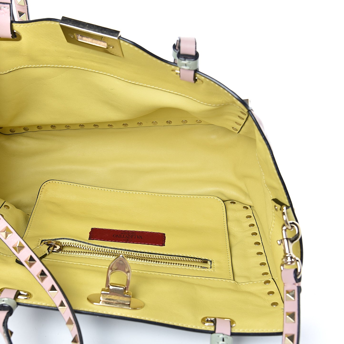 Vitello Watercolor Small Rockstud Tote Rose Green Yellow Sky